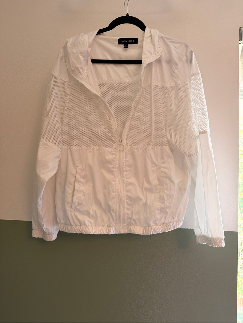 New Look White Mesh-Panel Lightweight Bomber Jacket